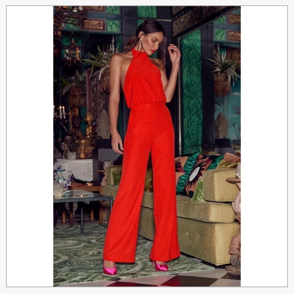Lulus red backless jumpsuit